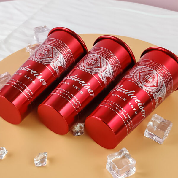 Vasos de cerveza Budweiser de aluminio laminado rojo