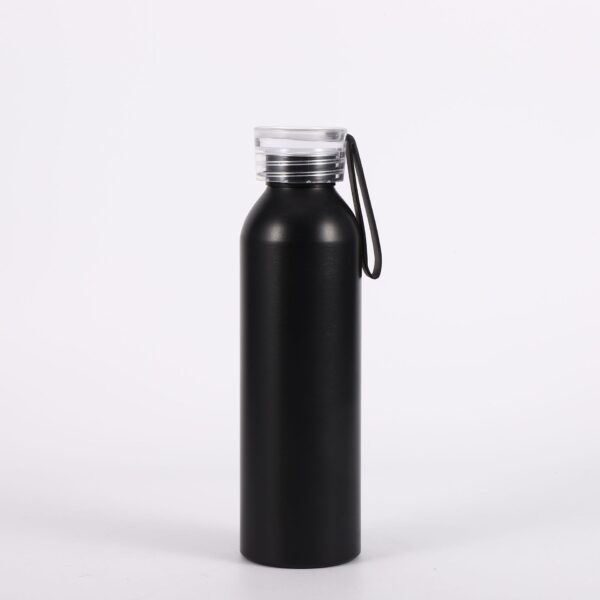 Botellas de aluminio negras para agua potable.