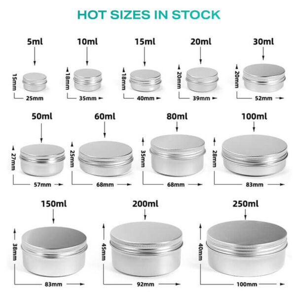 Contenedores de velas de aluminio en stock