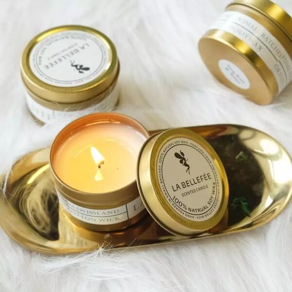 recipientes para velas de aluminio dorado
