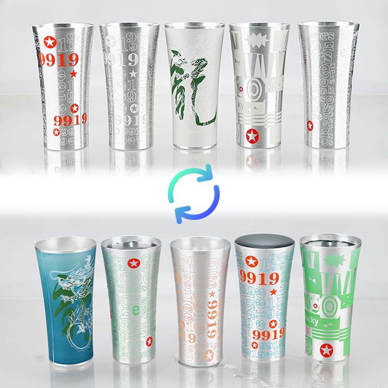 vasos de aluminio que cambian de color