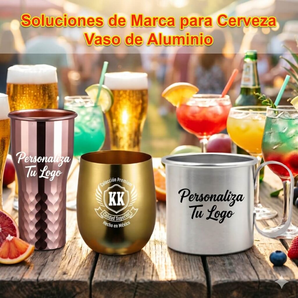 Marca De Cerveza En Tazas De Aluminio